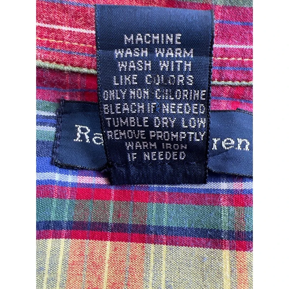 Ralph Lauren Shirt Plaid Short Sleeve Button Up Youth L Blue Red Green Yellow